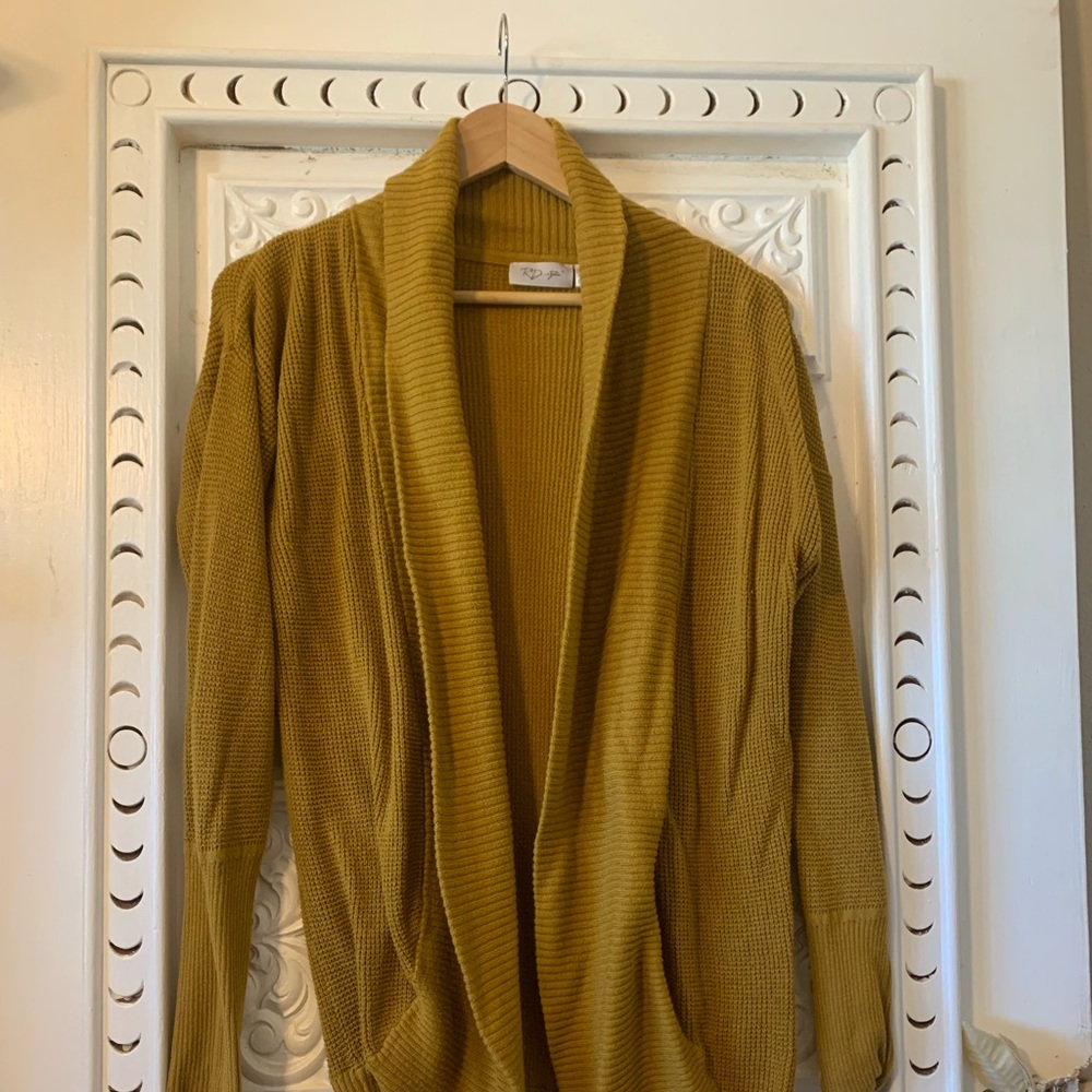 Women’s XL Sonole Open Drape Updated Fabric Cardigan Mustard